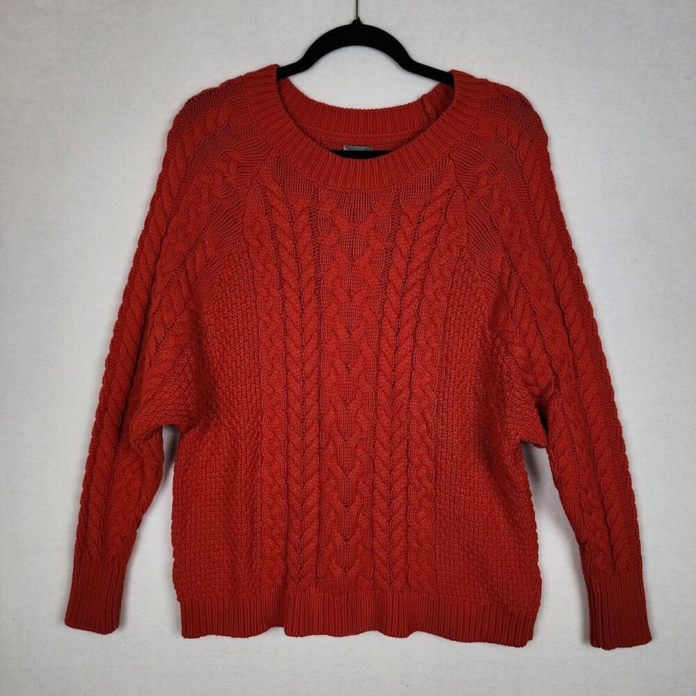 Aerie Sweater Cable Knit Crew Neck Dolman Long Sleeve Pullover Red Size L